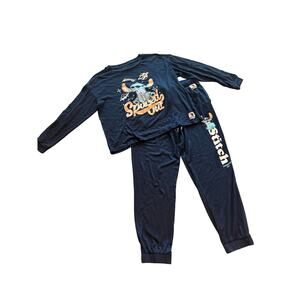 Disney Stitch Navy Blue Spaced Out Long Sleeve Shirt Pants Youth Medium 8-10